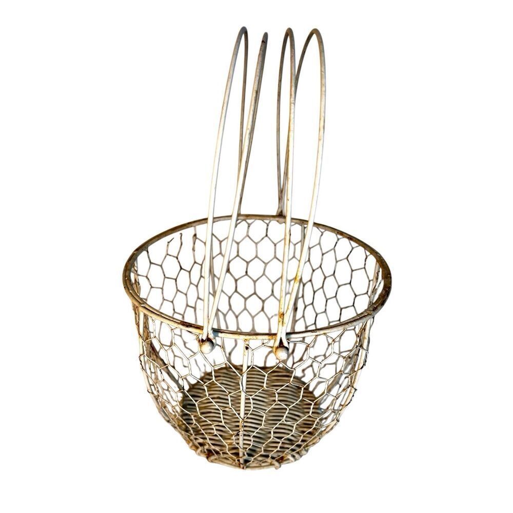 Vintage Wire & Wicker Basket with Handles Egg Basket Cottagecore Grannycore